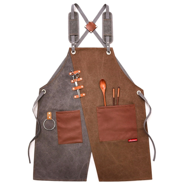 Denim Apron Barber Milk Tea Shop Waiter Overalls(Gray-yellow Shoulder Strap) - Aprons & Caps by PMC TechLife | Online Shopping South Africa | PMC TechLife