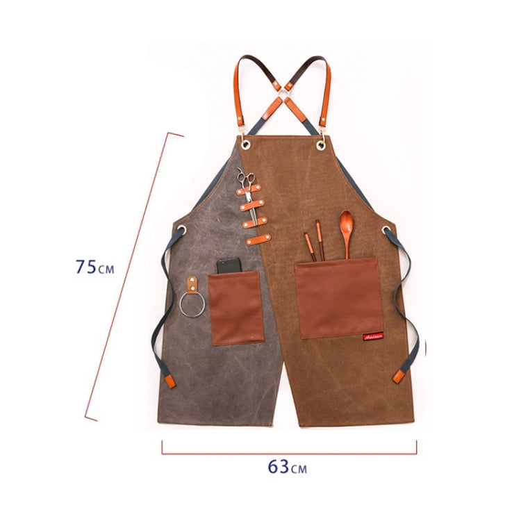 Denim Apron Barber Milk Tea Shop Waiter Overalls(Grey-yellow Hook Strap) - Aprons & Caps by PMC TechLife | Online Shopping South Africa | PMC TechLife