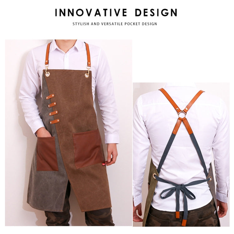 Denim Apron Barber Milk Tea Shop Waiter Overalls(Grey-yellow Hook Strap) - Aprons & Caps by PMC TechLife | Online Shopping South Africa | PMC TechLife