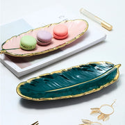 Phnom Penh Ceramic Dessert Plate Feather Plate Banana Leaf Fruit Dried Fruit Storage Tray, Size: Small (Matte  Black)