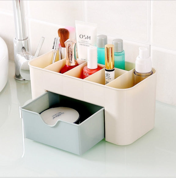 Jewelry And Cosmetics Storage Box Drawer Type Plastic Desktop Rack(Blue)