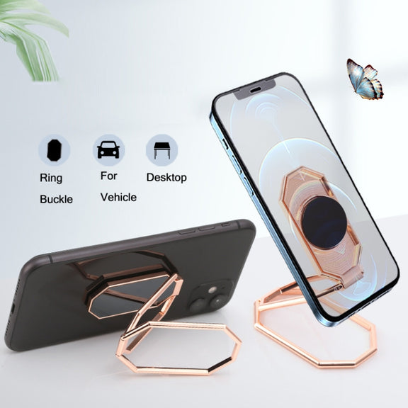 Folding And Sticking Zinc Alloy Mobile Phone Ring Holder Car Magnetic Ring Buckle(Cool Black)