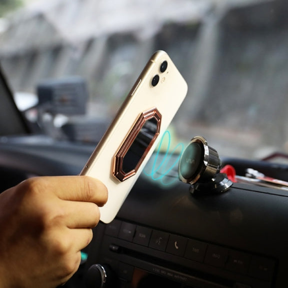 Folding And Sticking Zinc Alloy Mobile Phone Ring Holder Car Magnetic Ring Buckle(Cool Black)
