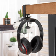 Universal Metal Headphone Double Bracket Headphone Hanger Desktop Lock Clip Headphone Display Shelf(Black)