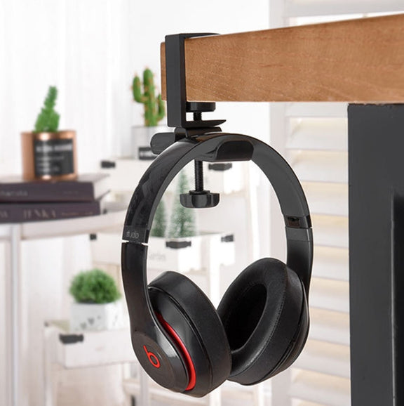 Universal Metal Headphone Double Bracket Headphone Hanger Desktop Lock Clip Headphone Display Shelf(Black)