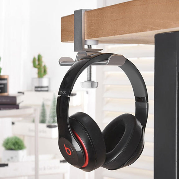 Universal Metal Headphone Double Bracket Headphone Hanger Desktop Lock Clip Headphone Display Shelf(Black)