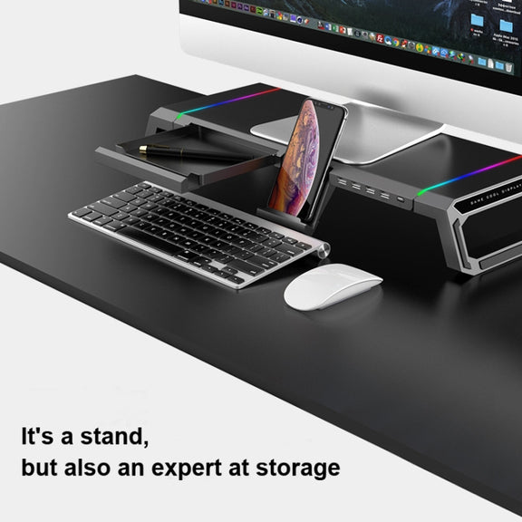 ICE COOREL T1 Monitor Increased Rack Foldable Laptop Stand With RGB Lighting & 4xUSB2.0 Expansion Interface(Obsidian Black)