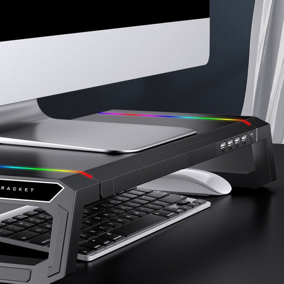 ICE COOREL T1 Monitor Increased Rack Foldable Laptop Stand With RGB Lighting & 4xUSB2.0 Expansion Interface(Obsidian Black)