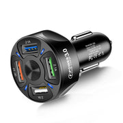 2 PCS BK-358 3A QC3.0 4USB Car Charger One For Four Mobile Phone Car Charger(Black)