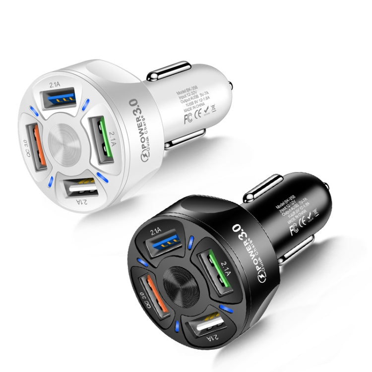 2 PCS BK-358 3A QC3.0 4USB Car Charger One For Four Mobile Phone Car Charger(Black)