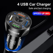 2 PCS BK-358 3A QC3.0 4USB Car Charger One For Four Mobile Phone Car Charger(White)