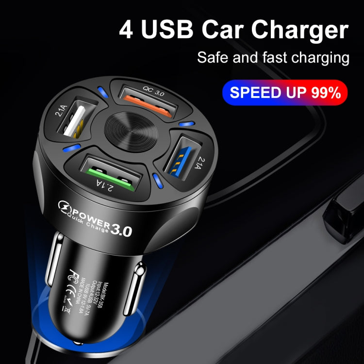 2 PCS BK-358 3A QC3.0 4USB Car Charger One For Four Mobile Phone Car Charger(White)
