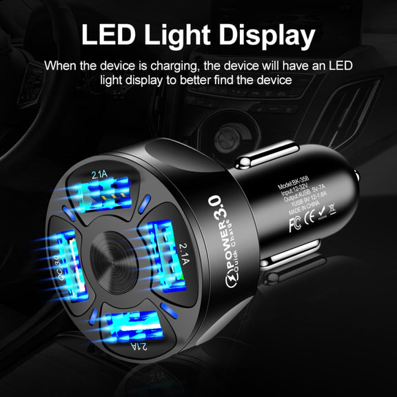 2 PCS BK-358 3A QC3.0 4USB Car Charger One For Four Mobile Phone Car Charger(White)