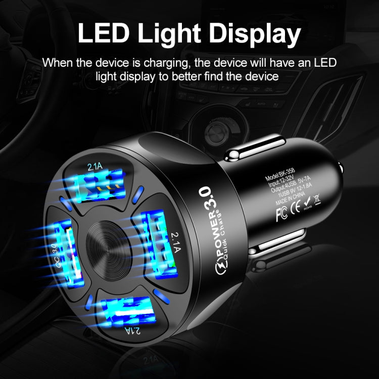 2 PCS BK-358 3A QC3.0 4USB Car Charger One For Four Mobile Phone Car Charger(White)