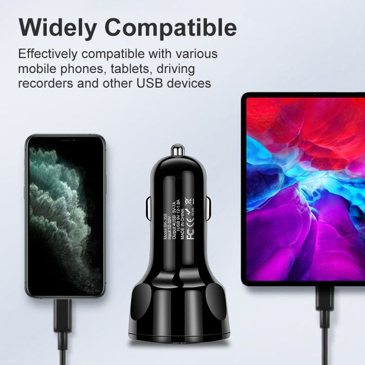 2 PCS BK-358 3A QC3.0 4USB Car Charger One For Four Mobile Phone Car Charger(Black)