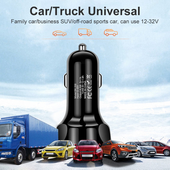 2 PCS BK-358 3A QC3.0 4USB Car Charger One For Four Mobile Phone Car Charger(Black)