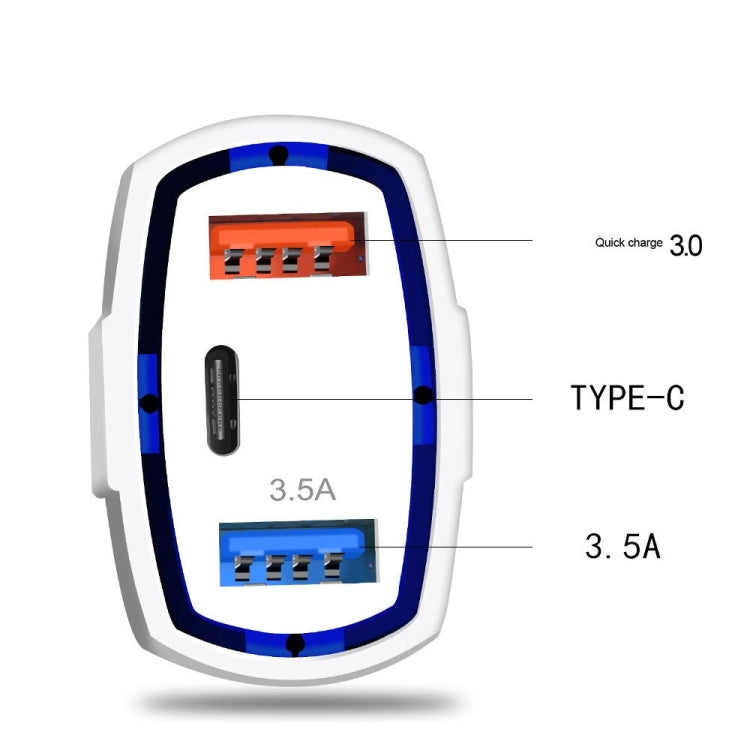 2 PCS QC3.0 Fast Charge Car Charger 3.5A Dual USB With Type-C Interface Output Car Charger(Black) - Car Charger by PMC TechLife | Online Shopping South Africa | PMC TechLife