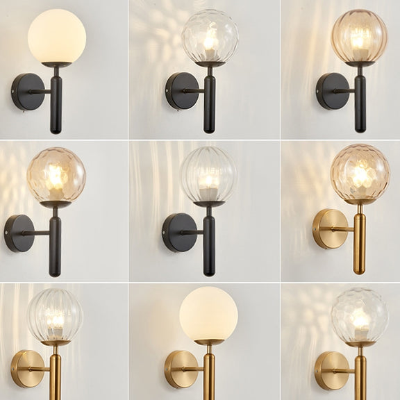 6102 Round Glass LED Wall Light Hotel Bedroom Bedside Living Room, Power source: 5W White Light(Copper Color Cream White Lampshade)