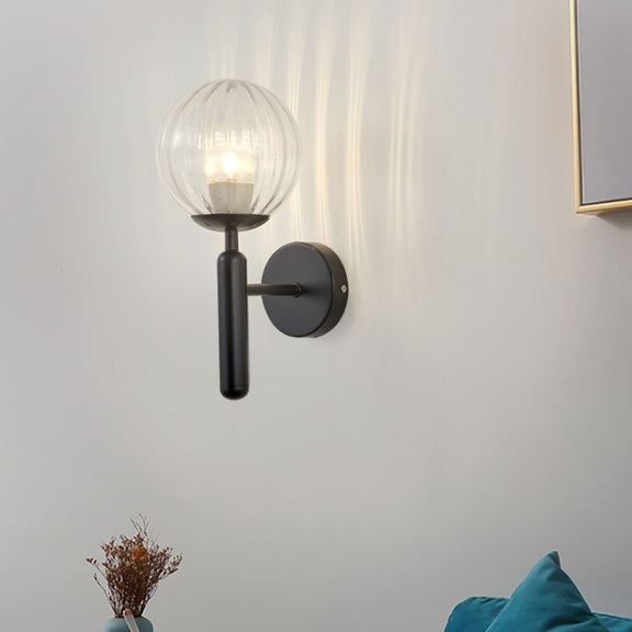 6102 Round Glass LED Wall Light Hotel Bedroom Bedside Living Room, Power source: 5W White Light(Copper Color Cream White Lampshade)