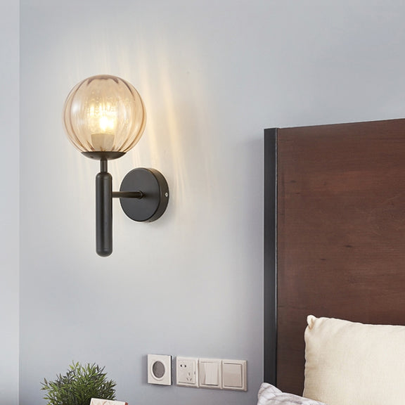 6102 Round Glass LED Wall Light Hotel Bedroom Bedside Living Room, Power source: 5W White Light(Copper Color Cream White Lampshade)