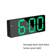 Mirror Bedside Alarm Clock Battery Plug-In Dual-Purpose LED Clock, Colour: Rectangle Black Shell (Black Surface green light)