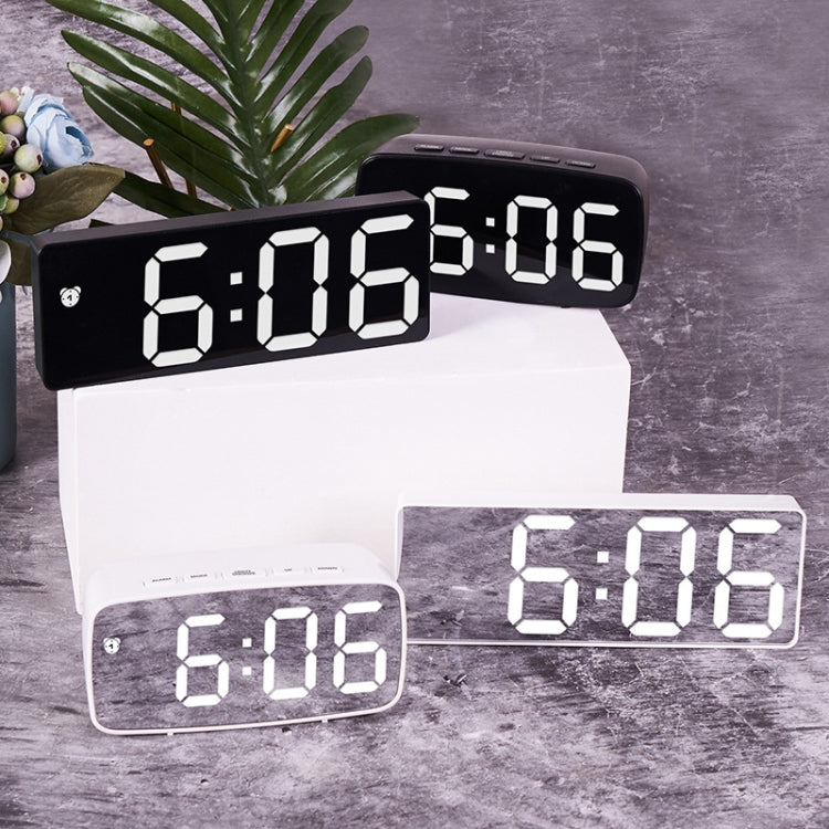 Mirror Bedside Alarm Clock Battery Plug-In Dual-Purpose LED Clock, Colour: Arc-shaped White Shell (Mirror White Light)
