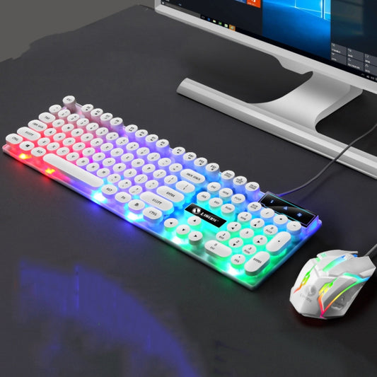 LIMEIDE GTX300 104 Keys Retro Round Key Cap USB Wired Mouse Keyboard, Cable Length: 1.4m, Colour: Punk Set White - free shipping - PMC Jewellery - Order now!
