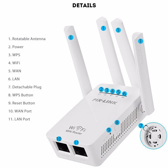 PIX-LINK LV-WR09 300Mbps WiFi Range Extender Repeater Mini Router(AU Plug)