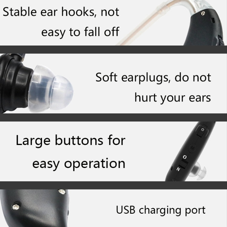 GM-105 Elderly Hearing Aid Sound Amplifier Intelligent Noise Reduction Sound Collector, Style: EU Plug(Fantasy Black)