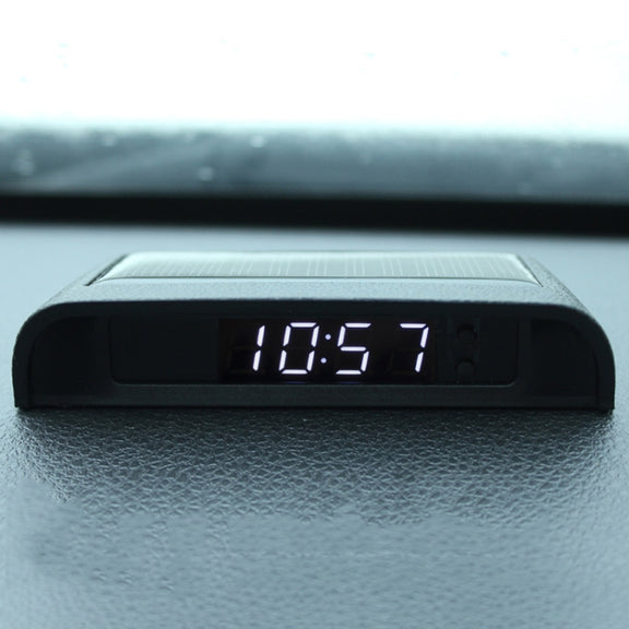 Solar Night Light Car Clock Automotive Electronic Clock Temperature Time+Date+Week+Temperature(White Light)