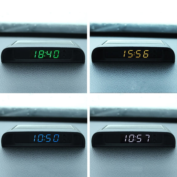 Solar Night Light Car Clock Automotive Electronic Clock Temperature Time+Date+Week+Temperature(White Light)