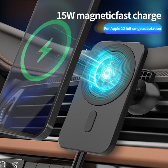 N16 10W Car Air Outlet + Suction Cup Magsafe Magnetic Phone Universal Wireless Charger Holder(Black)