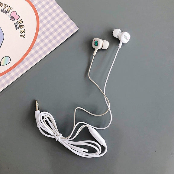 2 Pairs Cartoon Pattern Heavy Bass In-Ear Headphones Universal Wired Headphones with Microphone(White)