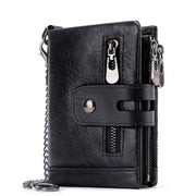 RFID Anti-Theft Swipe Wallet Tri-Fold Multi-Card Slot Crazy Horse Leather Men Leather Wallet(Black)