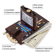 RFID Anti-Theft Swipe Wallet Tri-Fold Multi-Card Slot Crazy Horse Leather Men Leather Wallet(Black)