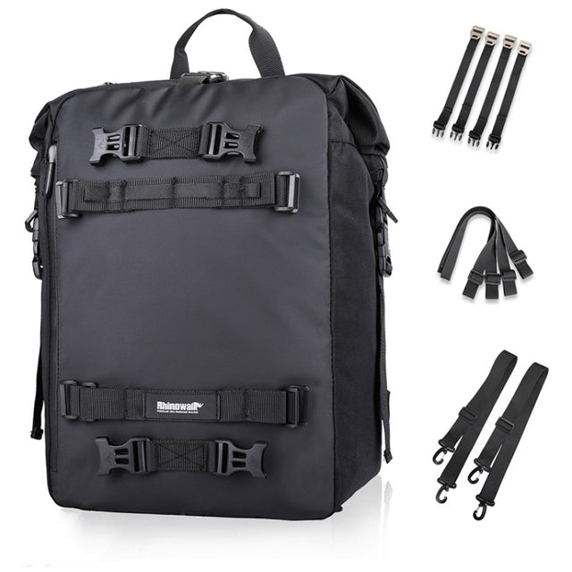 Rhinowalk Multi-Function Motorcycle Rear Seat Bag Combination Rear Shelf Pannier, Colour: Black 30L