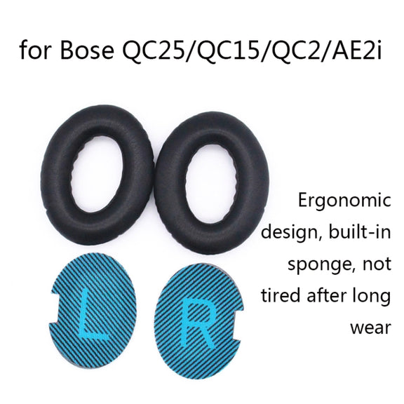 2 PCS Headset Lambskin Sponge Cover Earmuffs For Bose QC25 / QC15 / QC2 / QC35 / AE2i(Black+Black)