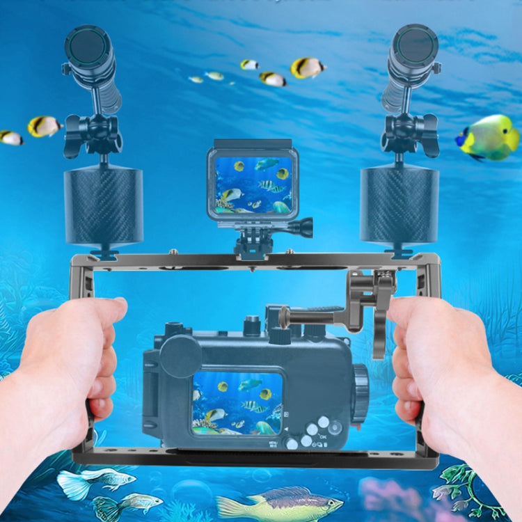 Diving Dual Handheld Grip Bracket Stabilizer Extension Phone Clamp Camera Rig Cage Underwater Case for GoPro HERO9 /8 /7, Colour: Red Bracket + Shutter