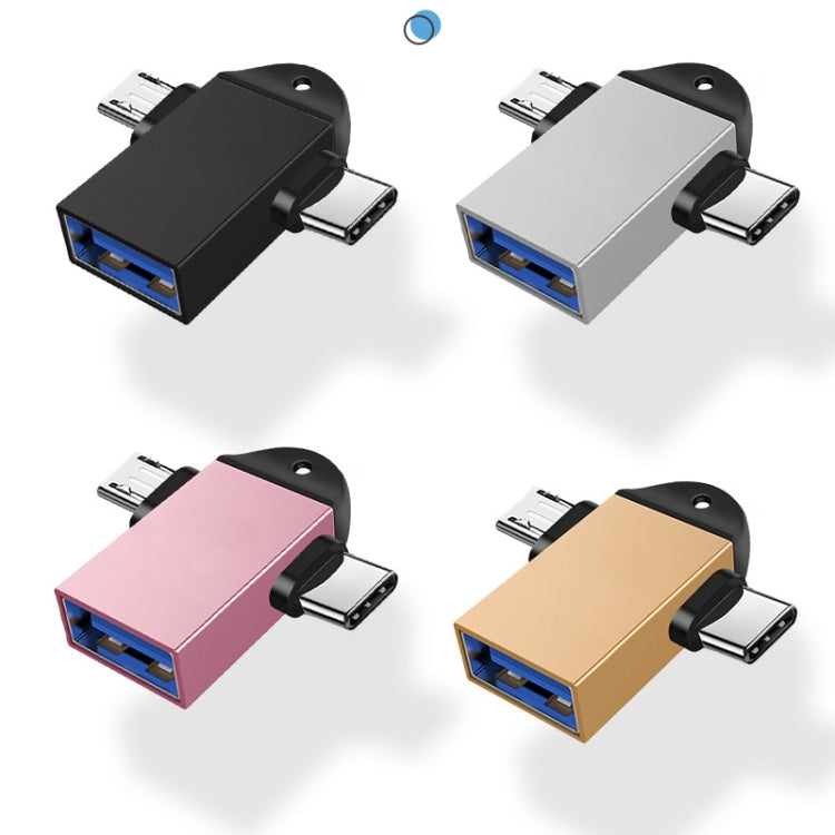 10 PCS LI-09 USB 3.0 Female to USB-C / Type-C + Micro USB Male Multi-Function OTG Adapter with Lanyard(Gold)