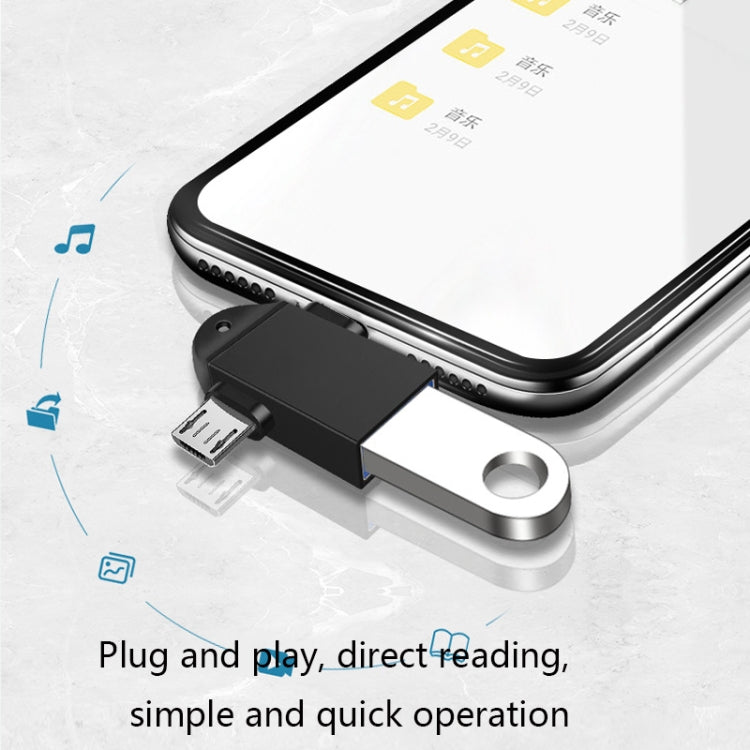 10 PCS LI-09 USB 3.0 Female to USB-C / Type-C + Micro USB Male Multi-Function OTG Adapter with Lanyard(Gold)