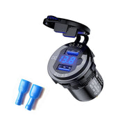 Aluminum Alloy Double QC3.0 Fast Charge With Button Switch Car USB Charger Water-resistant Car Charger Specification: Black Shell Blue Light With Terminal