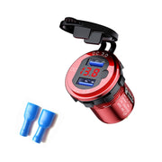 Aluminum Alloy Double QC3.0 Fast Charge With Button Switch Car USB Charger Water-resistant Car Charger Specification: Red Shell Red Light With Terminal