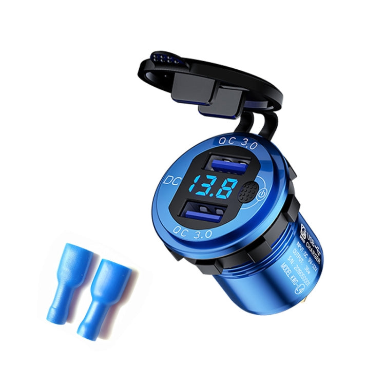 Aluminum Alloy Double QC3.0 Fast Charge With Button Switch Car USB Charger Waterproof Car Charger Specification: Blue Shell Blue Light With Terminal - free shipping - PMC TechLife - Order now!