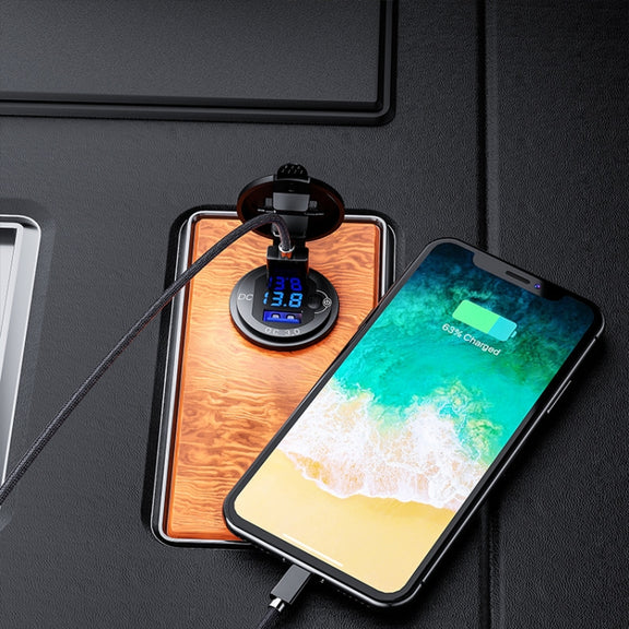 Aluminum Alloy Double QC3.0 Fast Charge With Button Switch Car USB Charger Water-resistant Car Charger Specification: Blue Shell Blue Light With Terminal