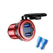 Aluminum Alloy Double QC3.0 Fast Charge With Button Switch Car USB Charger Water-resistant Car Charger Specification: Red Shell Blue Light With Terminal