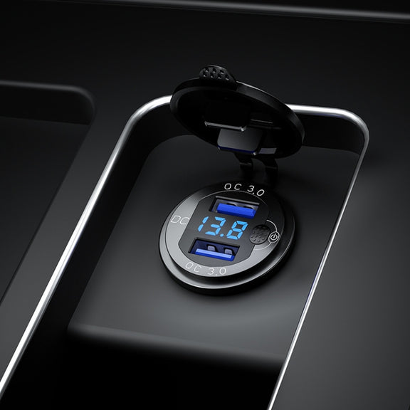 Aluminum Alloy Double QC3.0 Fast Charge With Button Switch Car USB Charger Water-resistant Car Charger Specification: Red Shell Blue Light With Terminal