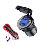 Aluminum Alloy Double QC3.0 Fast Charge With Button Switch Car USB Charger Water-resistant Car Charger Specification: Black Shell Blue Light With 60cm Line