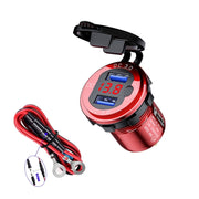 Aluminum Alloy Double QC3.0 Fast Charge With Button Switch Car USB Charger Water-resistant Car Charger Specification: Red Shell Red Light With 60cm Line