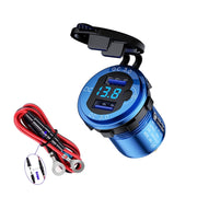 Aluminum Alloy Double QC3.0 Fast Charge With Button Switch Car USB Charger Water-resistant Car Charger Specification: lue Shell Blue Light With 60cm Line