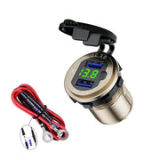 Aluminum Alloy Double QC3.0 Fast Charge With Button Switch Car USB Charger Water-resistant Car Charger Specification: Golden Shell Green Light With 60cm Line